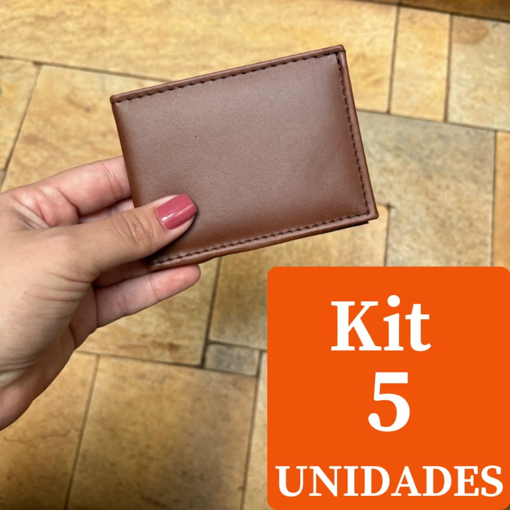 Carteira Masculina Mini Slim Kit Com 5 Unidades Pequena E Compacta Em Couro Sintetico
