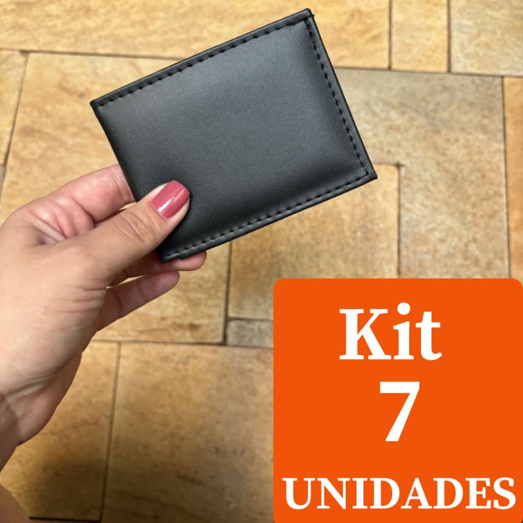 Kit 7 Unidades Carteira Masculina Mini Slim Pequena E Compacta Couro Sintetico