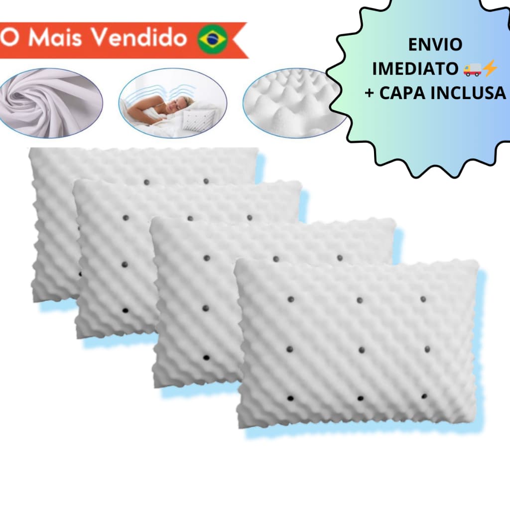 KIT 4 Travesseiro MAGNÉTICO ALTO Infravermelho Espuma Massageador Ortopedico Anatomico PREMIUM