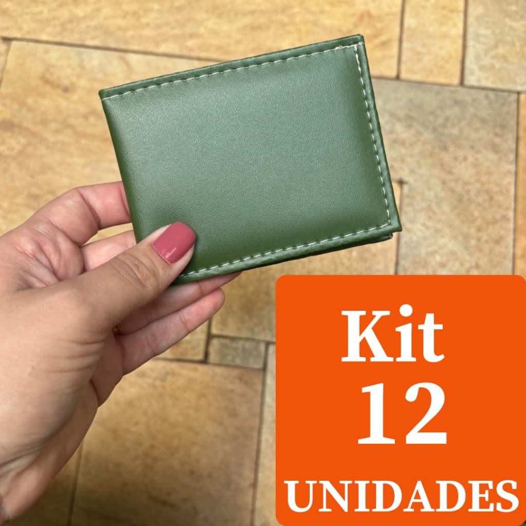 Carteira Masculina Mini Slim Kit 12 Unidades Pequena E Compacta Em Couro Sintetico