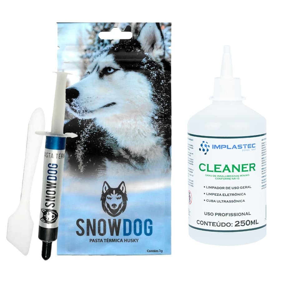 Kit Pasta Térmica SnowDog Husky 12,8 W/mk + Cleaner Implastec 250ML