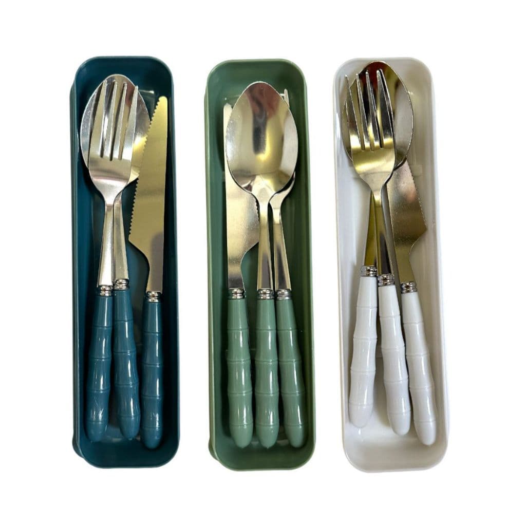 Jogo Talher 3pc Inox Estojo Garfo Faca Colher Marmita Viagem