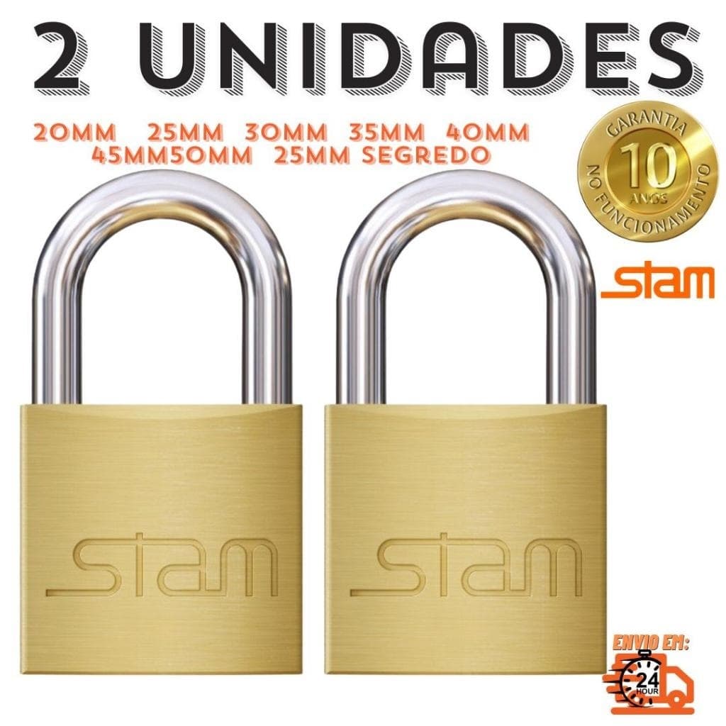 Kit 2 Cadeado Stam Original Zamac Latonado 20 25 30 35 40 45 ou 50mm