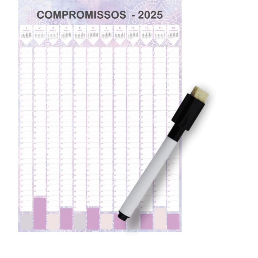 Calendário Anual 2025 ROSA Adesivo Compromissos + caneta - ideal para ORGANIZAÇÃO E AGENDAMENTO