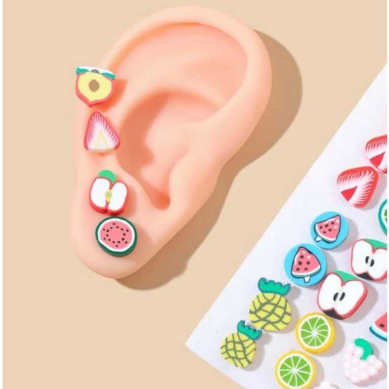 PROMOÇÃO- Kit 2 Pares de Brincos Infantil Fruta/animal Resina Acrílico colorido