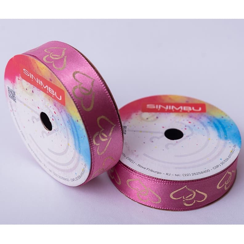 Fita Cetim estampa corações Sinimbu N5(22mm) rolo 10 metros - Ref: 1886/22
