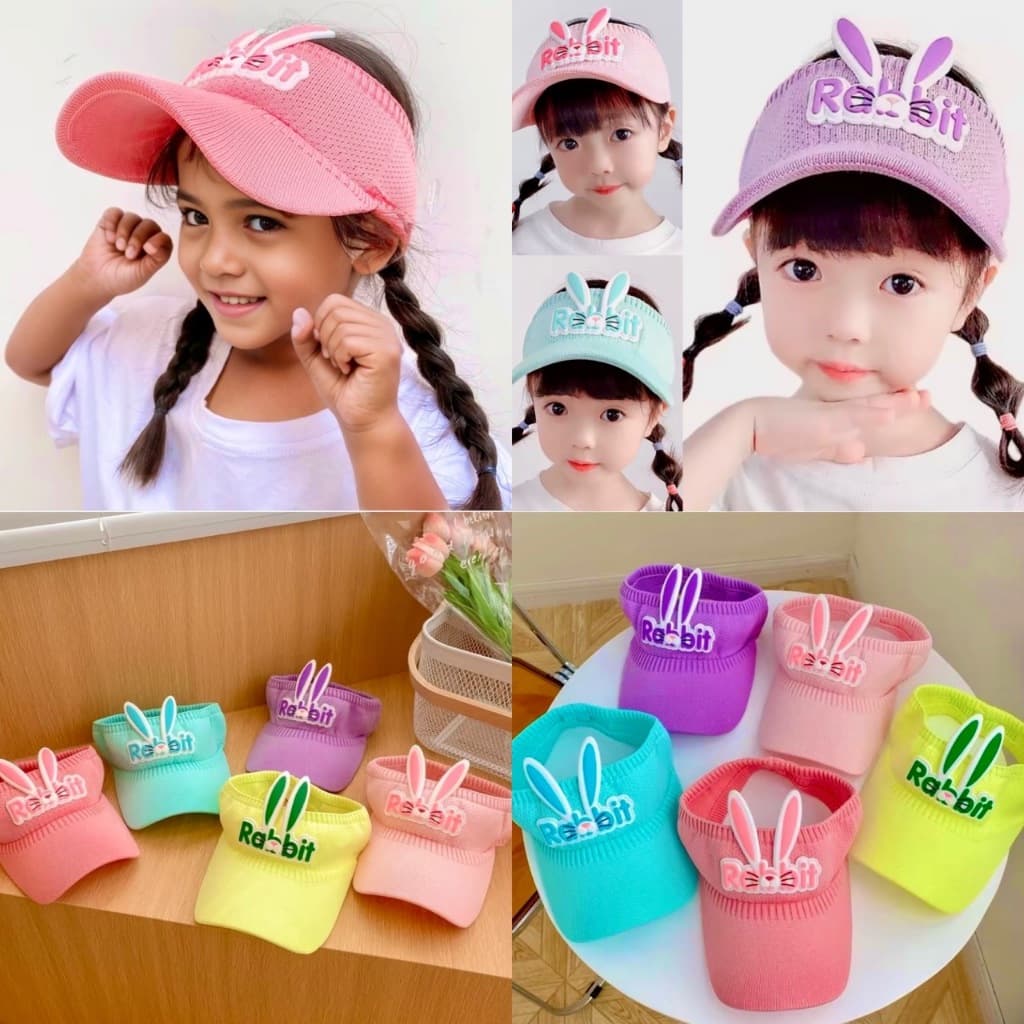 Viseira infantil Rabbit Meninos e Meninas Com Orelhinhas de Coelho leve e confortável Ajuste elástico 4 a 14 anos