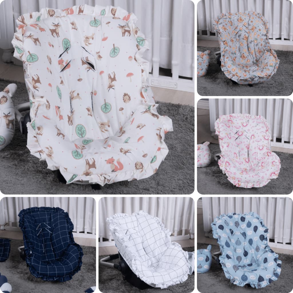 Capa de Bebê Conforto Acolchoada Universal 100% Algodão Estampada e Lisa