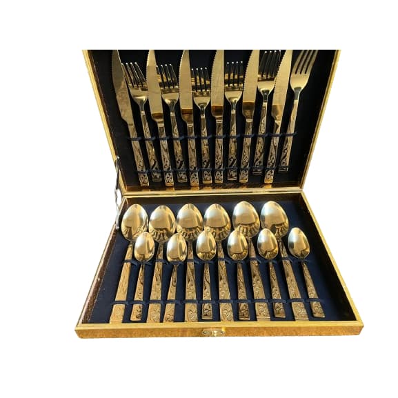 Kit Faqueiro Maleta De Talheres Inox 24 Peças Com Dourado Chique