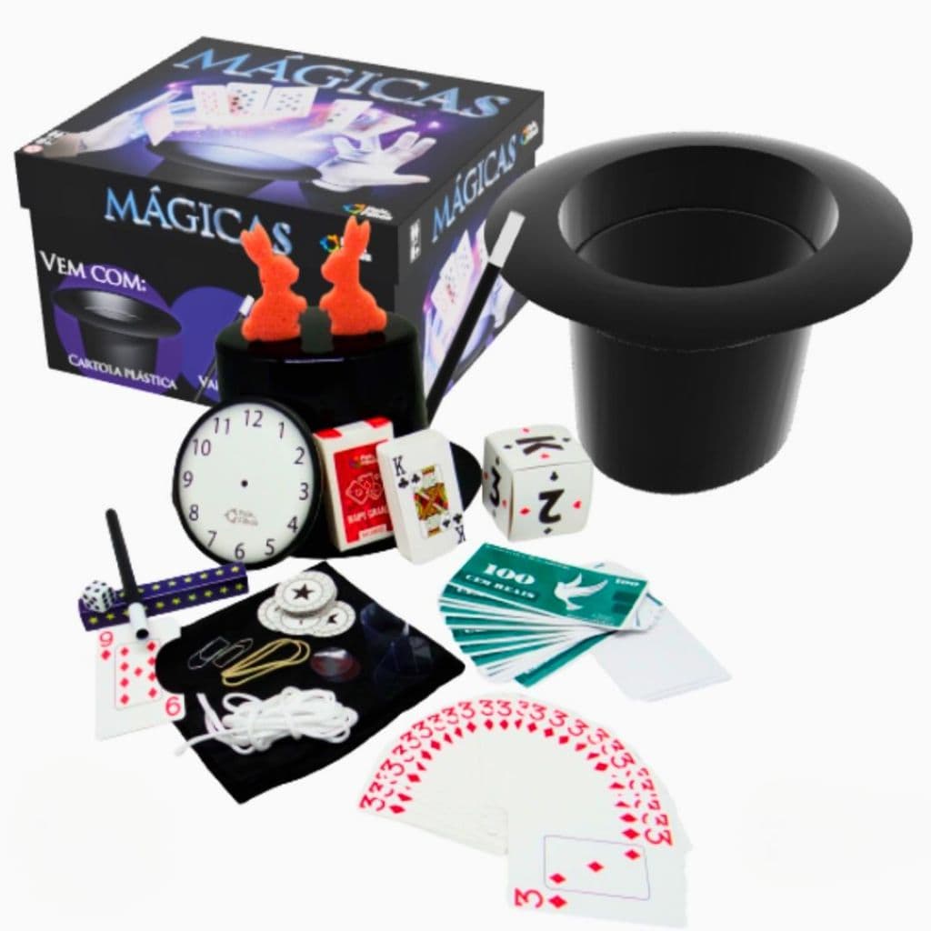 Magica Brinquedo Infantil Kit 30 Truques Cartola Varinha Baralho Pais e Filhos 7282
