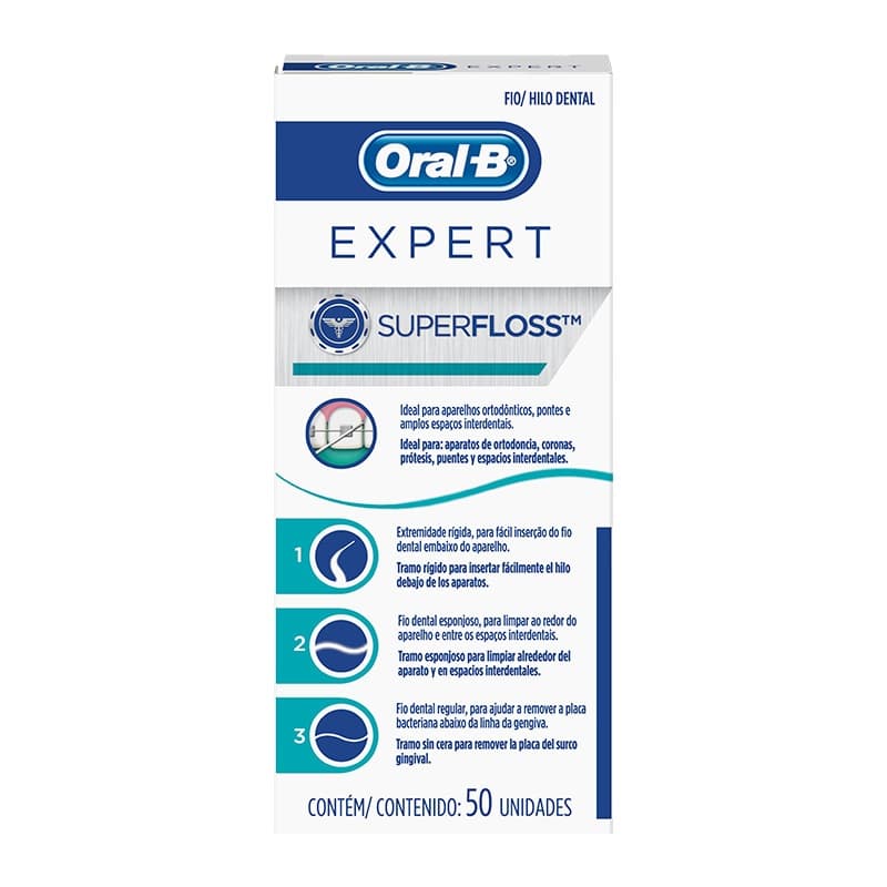 Fio Dental Oral-B Super Floss - 50 Unidades - Limpeza Completa e Segura