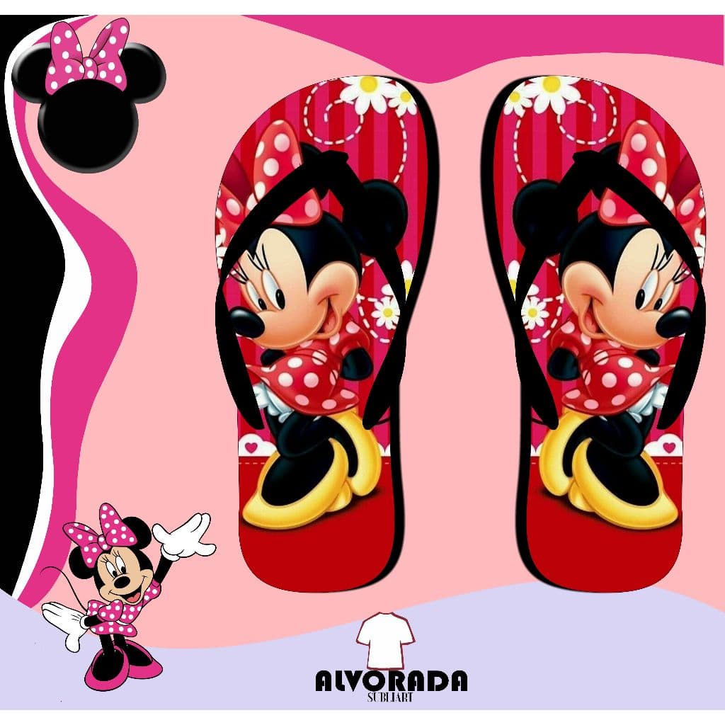 Chinelo Sandalia Minnie Minie Minei Personalizado Mickey Personagem Desenho Adulto Infantil