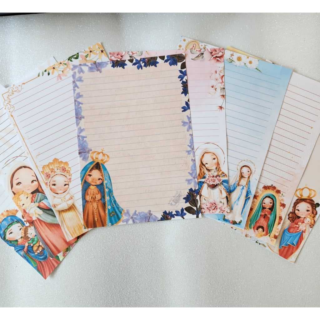 Papel de carta Católico - Várias Nossa Senhora - 28 unidades