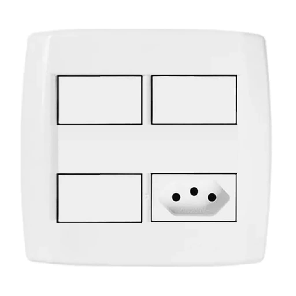 Interruptor Tomada 4x4 - 3 Teclas Paralelas + 1 Tomada 20a Pluzie