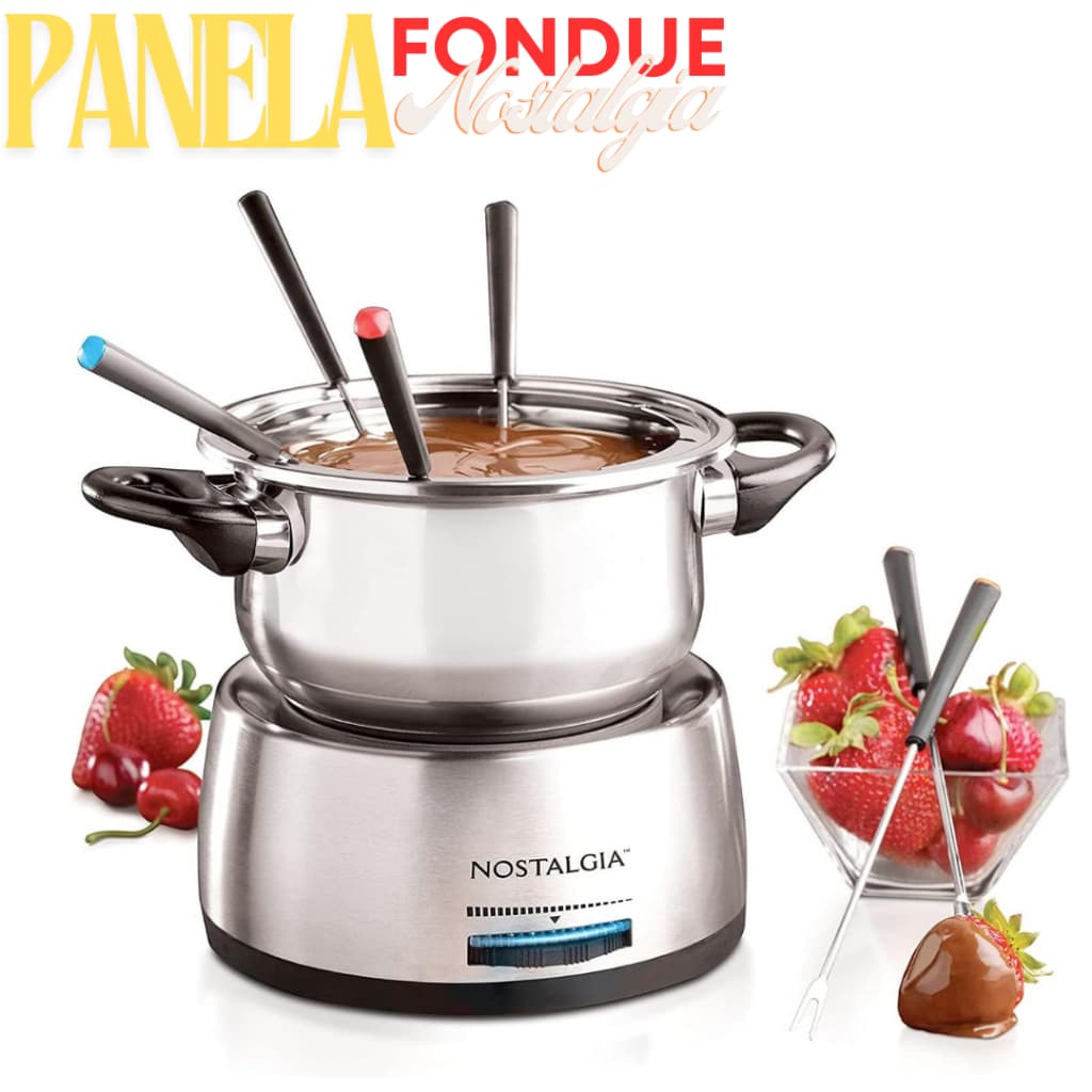 PANELA DE FONDUE ELÉTRICA C/ CONTROLE DE CALOR VÁRIAVEL LED AZUL, FONDUE DE CHOCOLATE, QUEIJO CARNES
