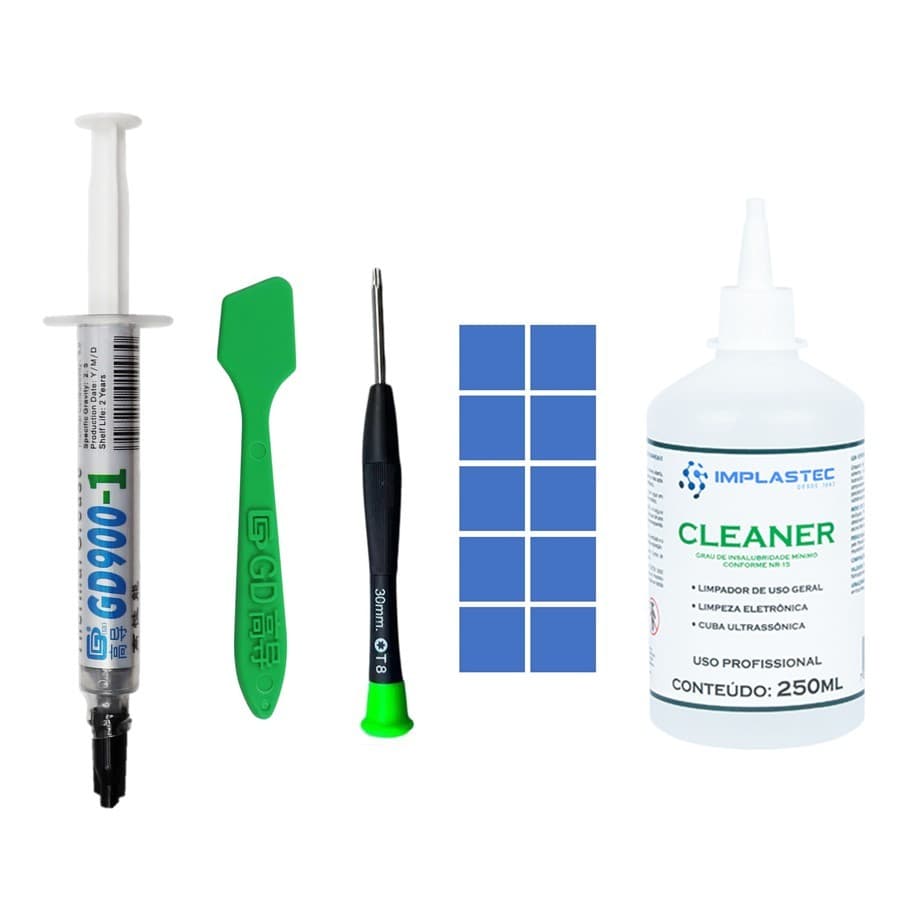 Kit Pasta Térmica GD900-1 + Raspador Aplicador + Chave Torx T8 com Furo +  Cleaner Limpador 250ml + 10 Thermal Pad