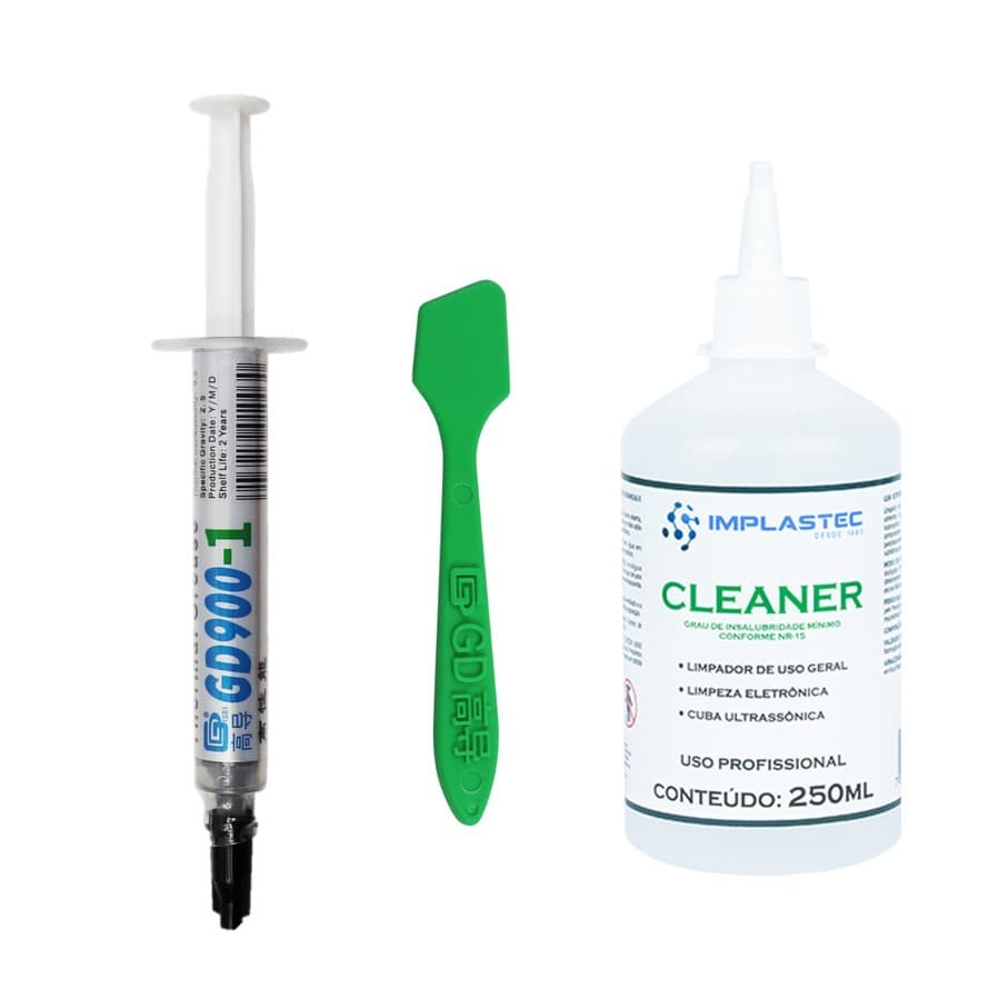 Kit Pasta Térmica GD900-1 + Raspador Aplicador  + Cleaner Limpador de Pasta Térmica 250ml