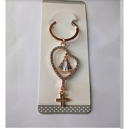 Chaveiro Nossa Senhora Aparecida Terço Com Strass Dourado