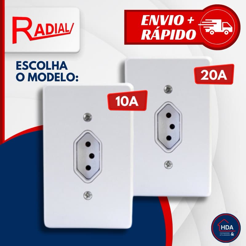 Tomada Simples 4x2 10A ou 20A Branca Novo Padrão Brasileiro - Radial