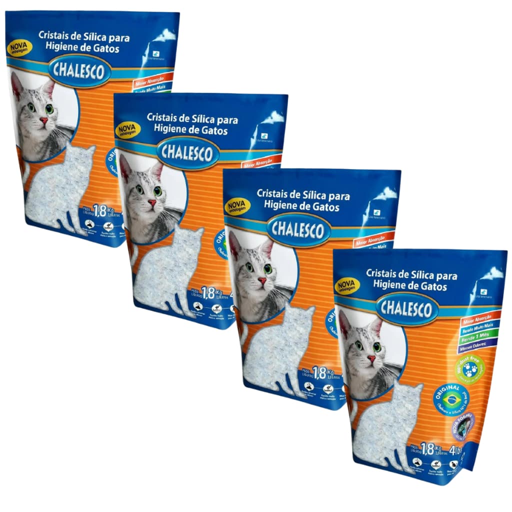 Kit 4 Areia Gato Sílica Grossa Premium 1,8kg Chalesco