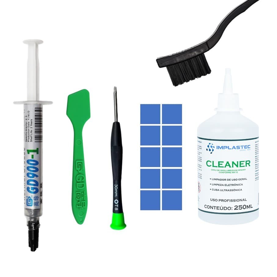 Kit Pasta Térmica GD900-1 + Raspador Aplicador + Chave Torx T8 com Furo +  Cleaner 250ml + 10 Thermal Pad + Escova