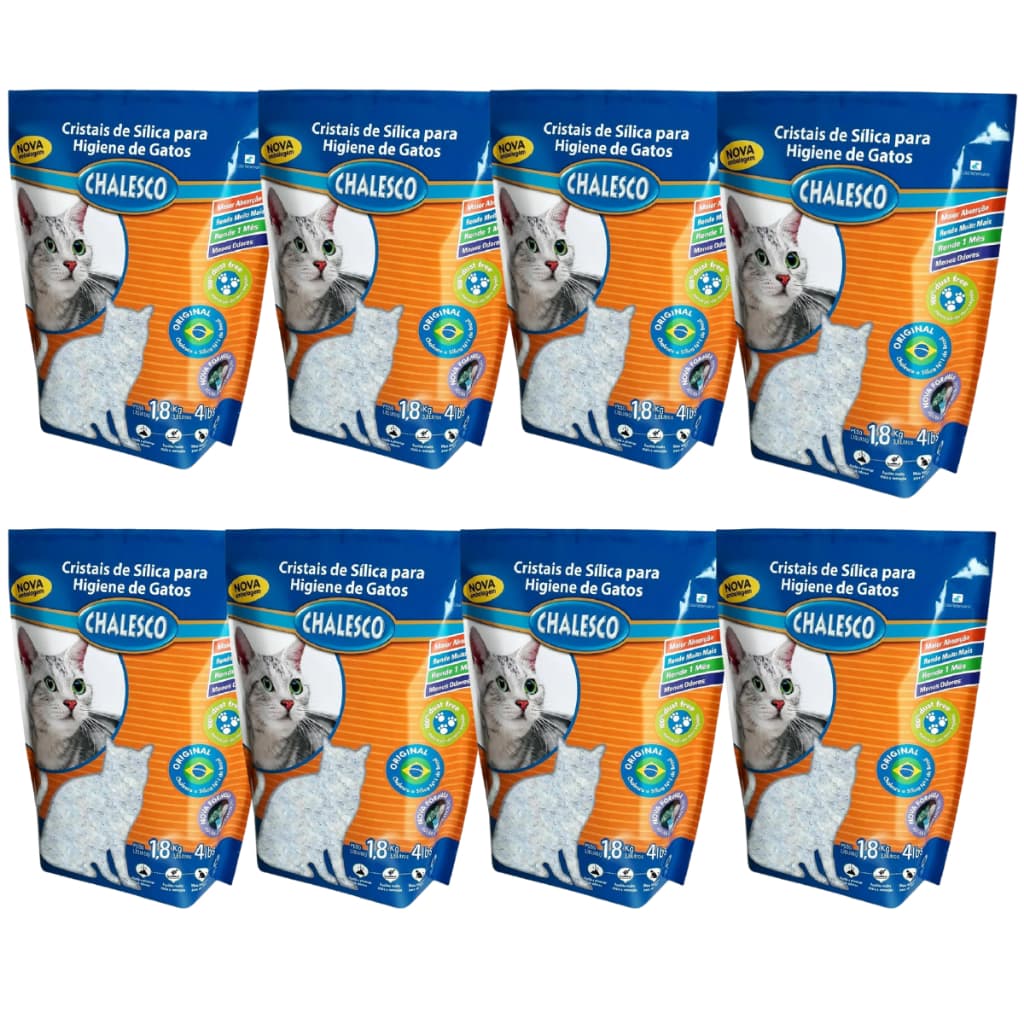 Kit 8 Areia Gato Sílica Grossa Premium 1,8kg Chalesco