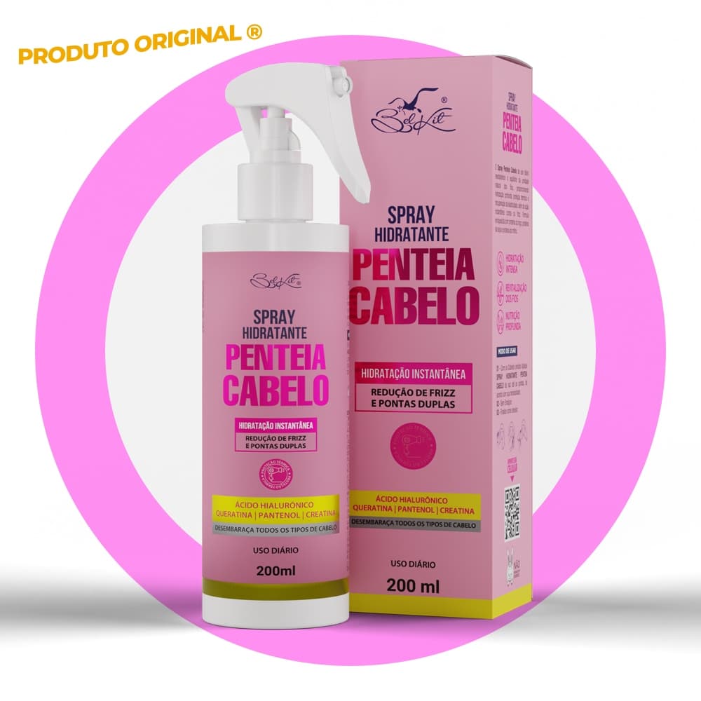 Spray Penteia Cabelo 200ml BELKIT | Com Ácido Hialurônico, Queratina, Pantenol e Creatina
