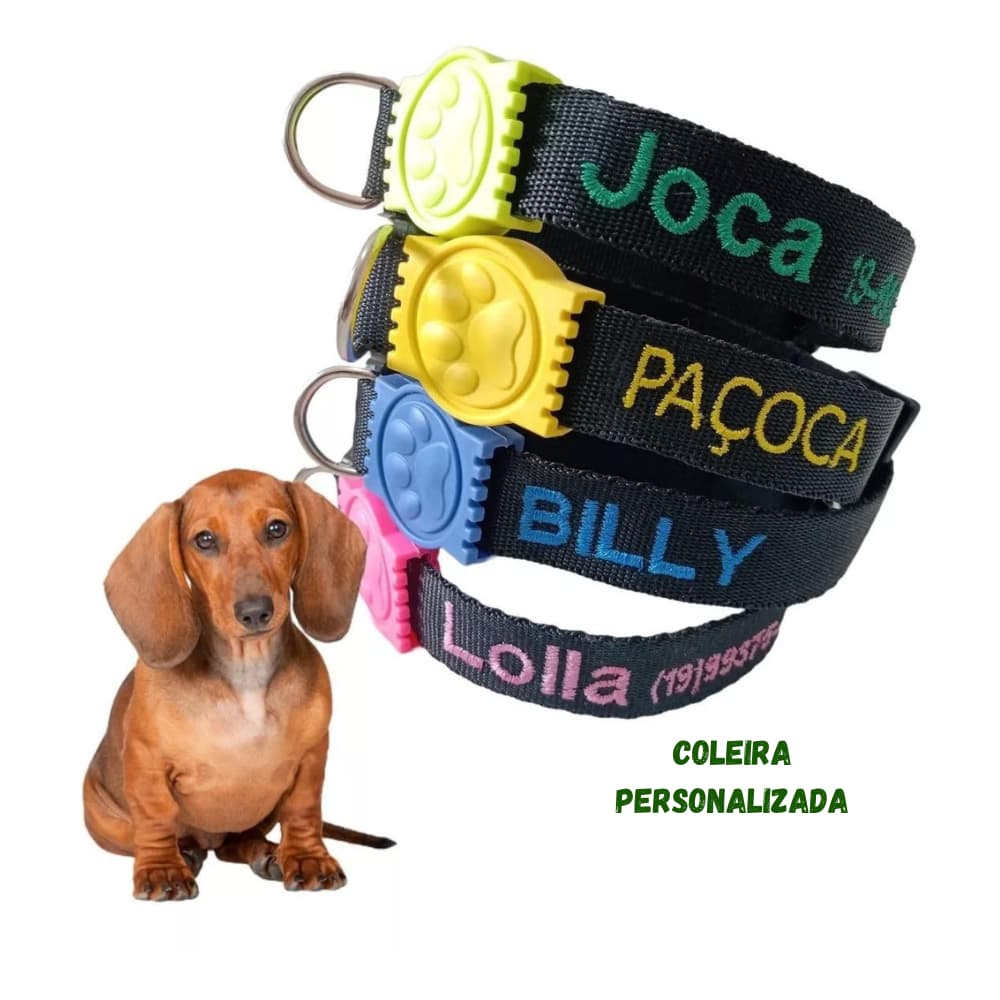 Coleira para Cachorro Personalizada de Identificação Colar com Nome e Telefone Bordado Acessórios para o Pescoço