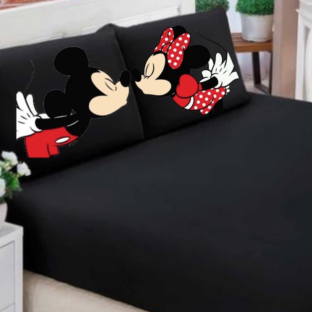 Jogo De Lençol Casal/Queen/King 3 Peças Tematico Diversos Ideal Para Cama Box - Poliester Mickey e Minnie Opções