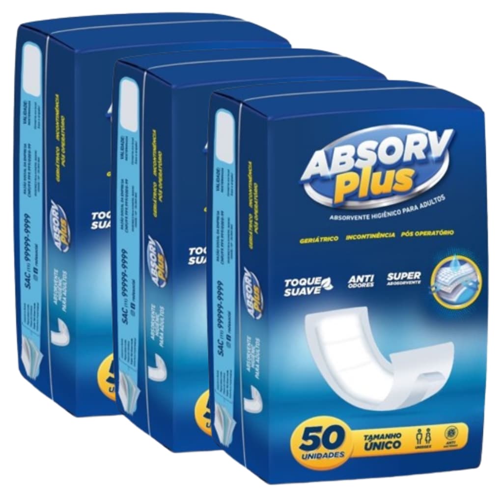 Kit 3 Absorvente Geriátrico Absorv Plus - Total de 150 Unidades