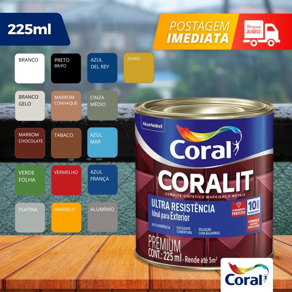 Tinta Esmalte Coralit Madeira e Metais Ultra Resistivo 225ml