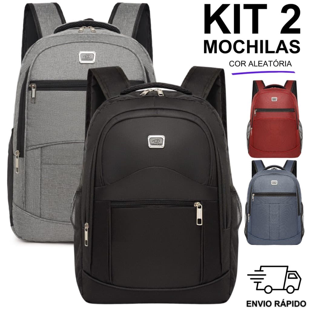 Kit 2 Mochilas Bolsa Mala Reforçada Notebook Impermeável Coreana - Cor Aleatória