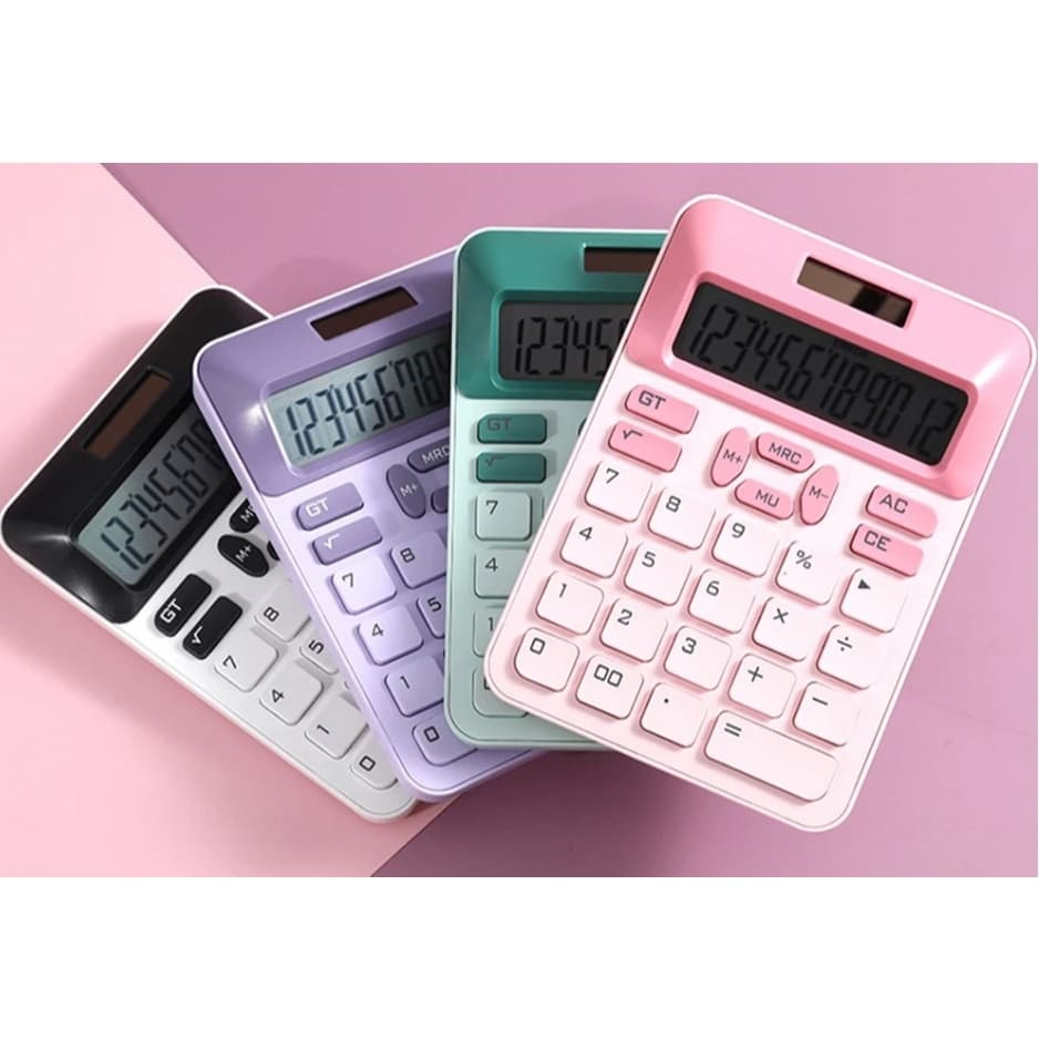 Calculadora com display LCD de 12 dígitos - 4 opções de cores, alimentada por energia solar, 901-69