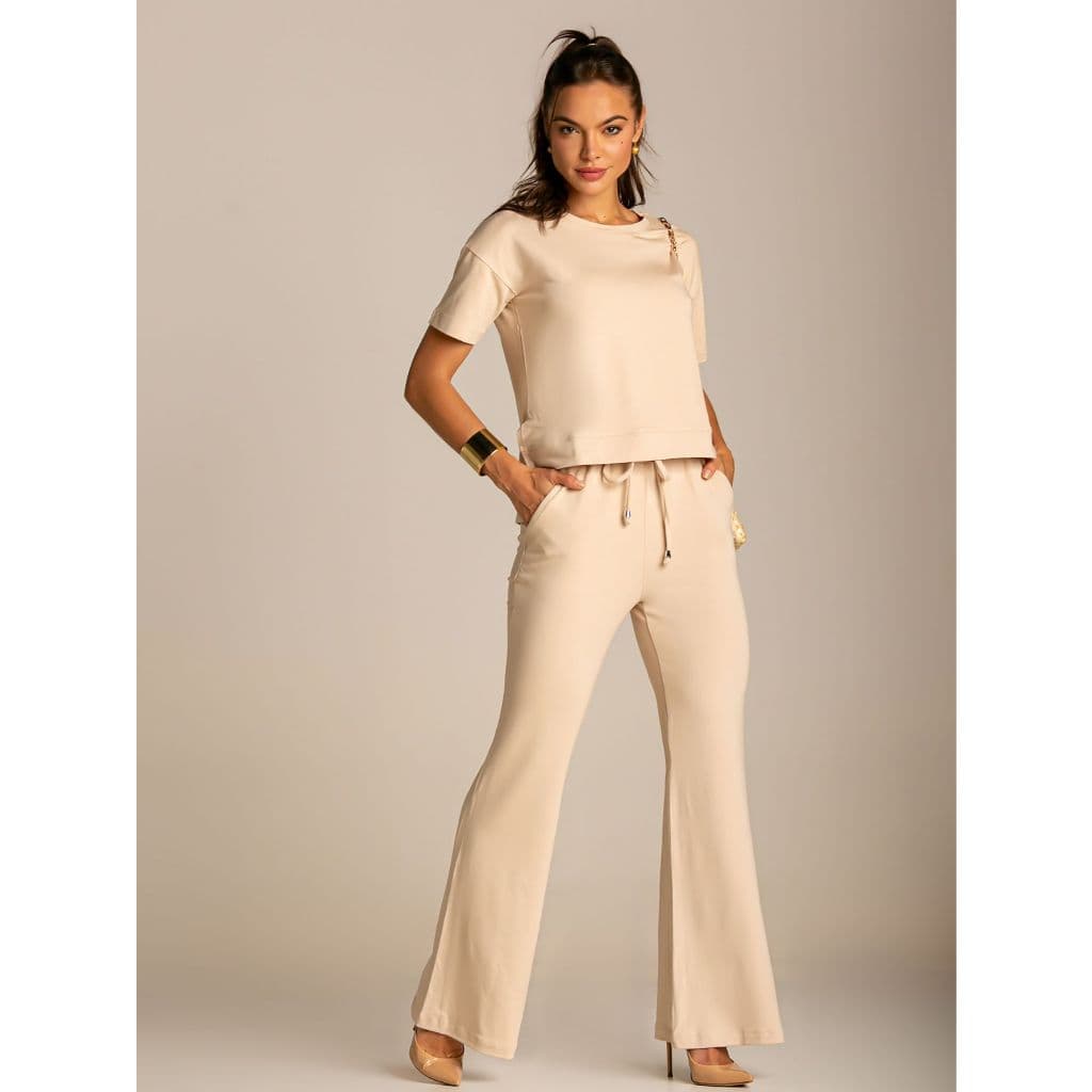 Conjunto de Moletinho Premium Calça Pantalona Blusa Mullet Manga Curta