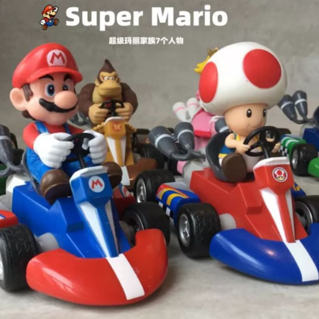2 Carros Mario E luigi Kart Puxar Para Trás Do Carro De Corrida Super Luigi Yoshi15cm PVC Figura Brinquedos As Criança