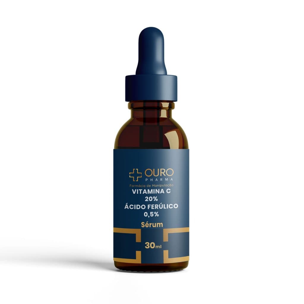 Sérum Facial 30ml Vitamina C 20% Ácido Ferúlico 0,5% Hidratação Intensa, Estímulo de Colágeno