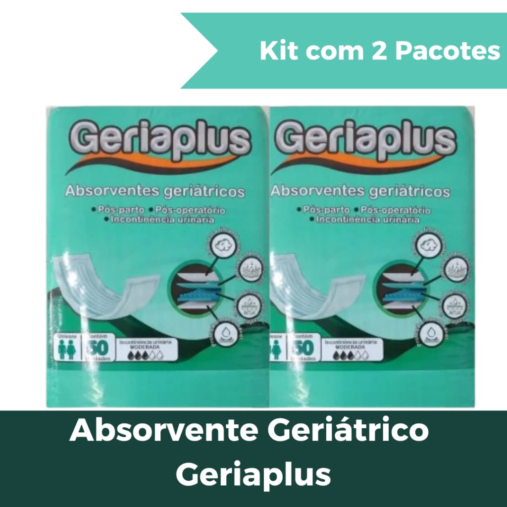 Kit 2ptes Absorvente Geriátrico Unissex Geriaplus 50un - Total 100 Unidades EQ.1