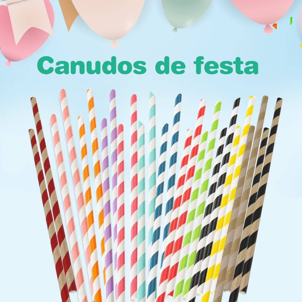 Canudo De Papel Listrado Biodegradável 12 Unidades 19,5Cm - Silver Festas