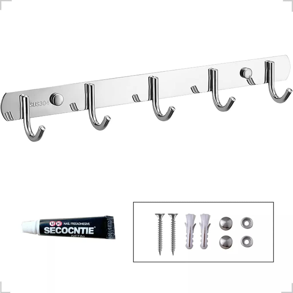 Cabide Aço 5 Ganchos Em Inox 304 Toalha Roupa Bolsa Suporte