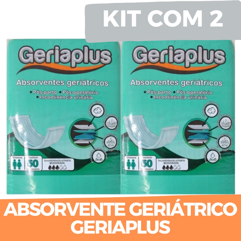 Kit 2ptes Absorvente Geriátrico Unissex Geriaplus - 50 Un CADA - Total 100 Unidades EQ.1