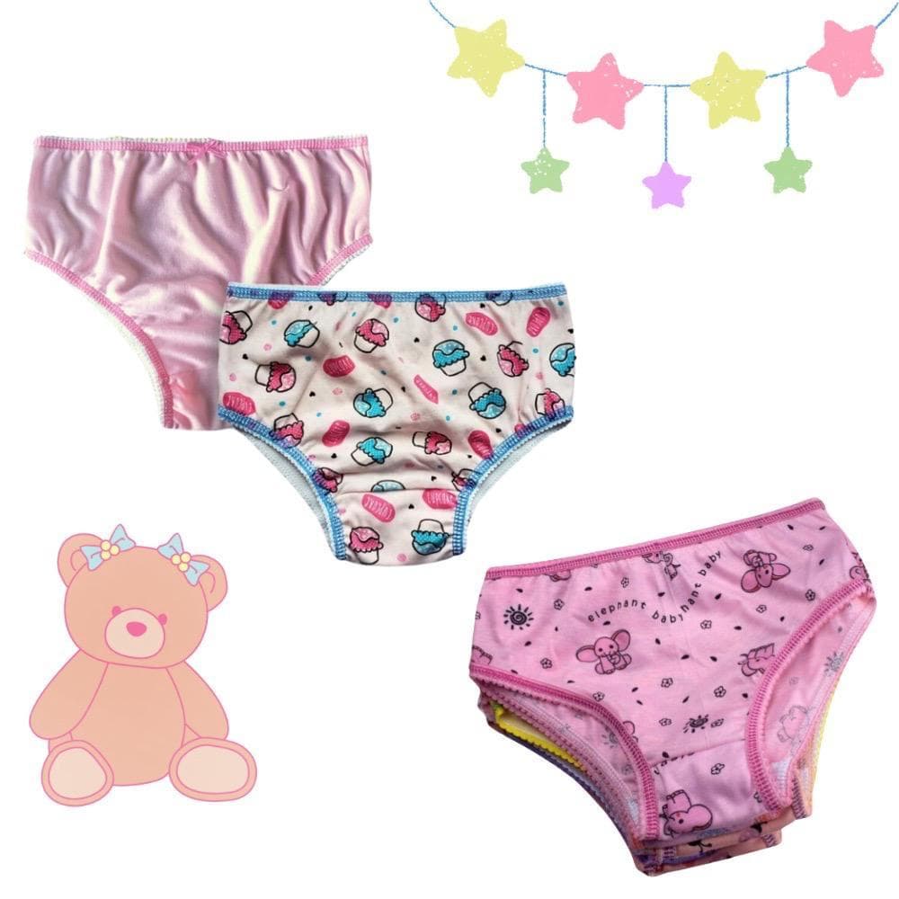 Calcinha Infantil Kit 10 Unidades Algodão 1 a 8 Anos