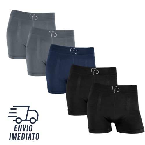 Kit Com 5 Cuecas Box Masculino Rafa Parize - Cueca Boxer Masculina Adulto Lisa Sem Estampa