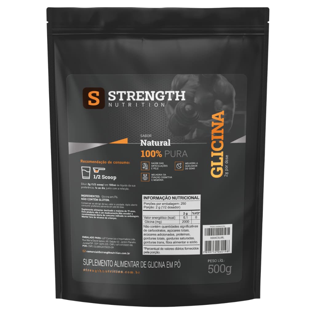 Glicina 100% Pura -  Matéria Prima Importada - Melhora Qualidade Sono - Produto Original - Strength Nutrition