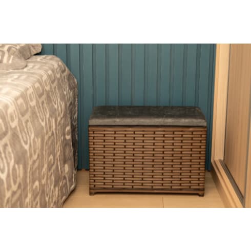 Puff Baú Organizador Fibra Sintética Assento Suede 80 Ltrs WM's Artesanatos