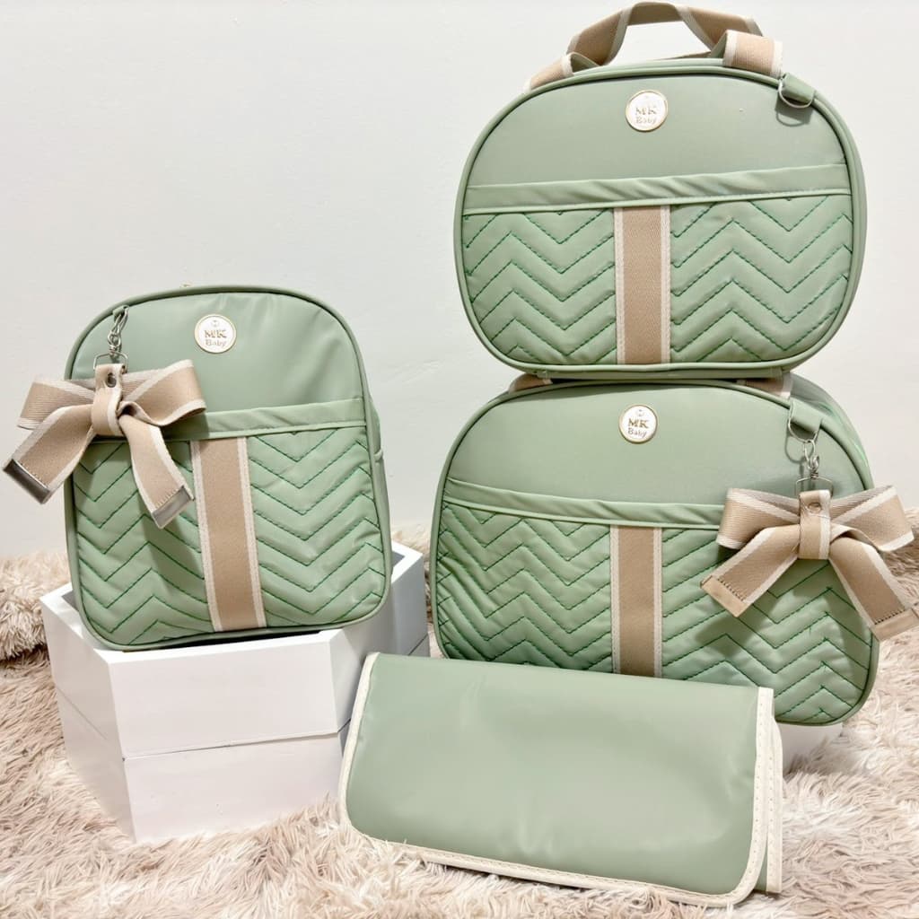 Kit Bolsa Maternidade Com Faixa e Laço 4 Peças Menina/Menino com mochila e trocador