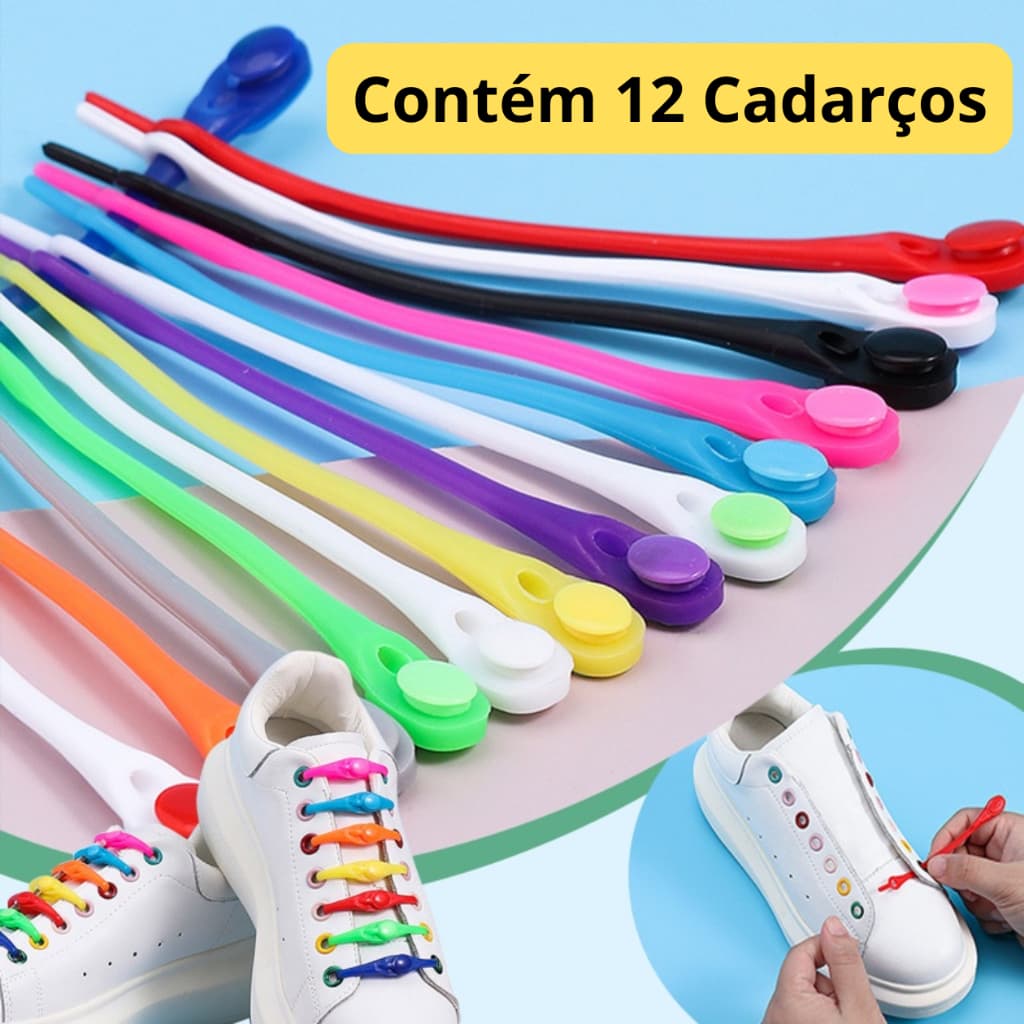 Kit 12 Cadarços de Silicone Colorido Tênis Elástico Adulto Infantil