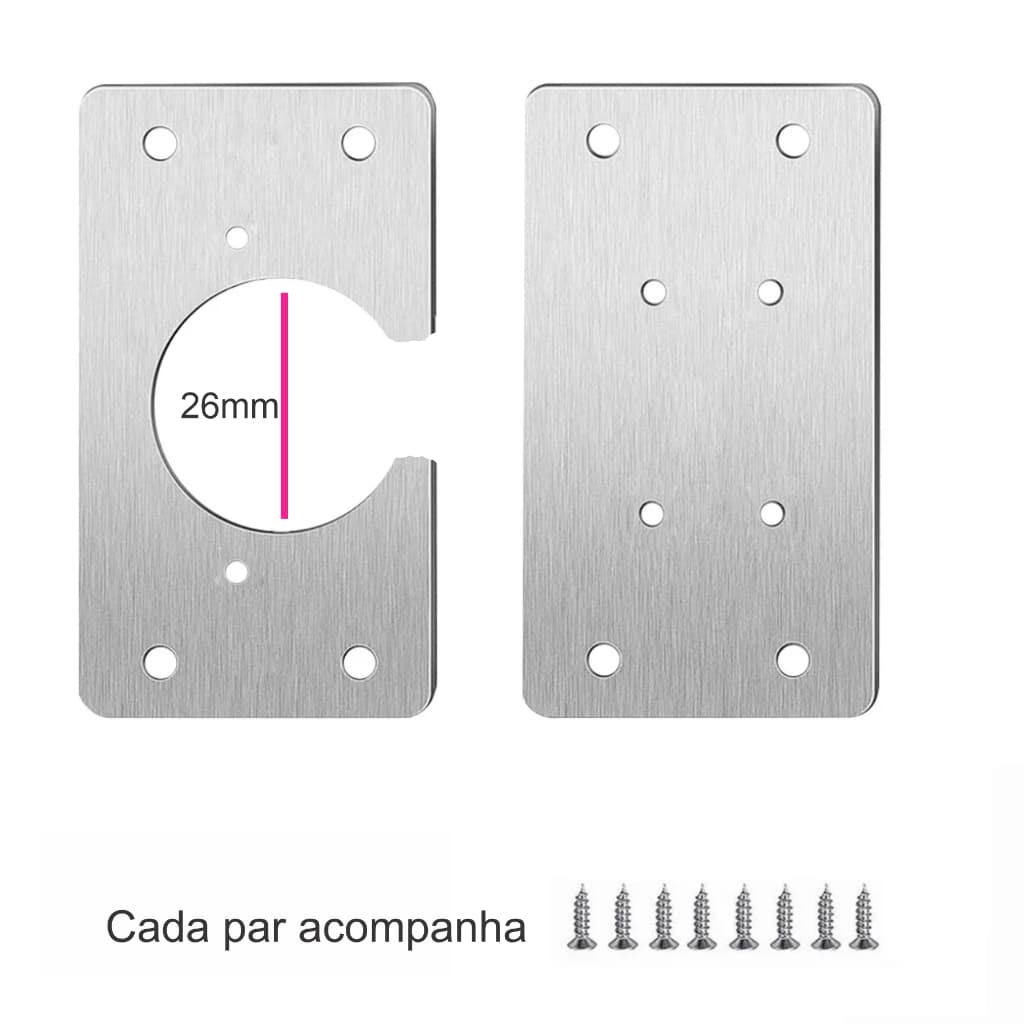 Kit Placa suporte reparo de dobradiças com caneco 26mm para móveis porta MDF armário