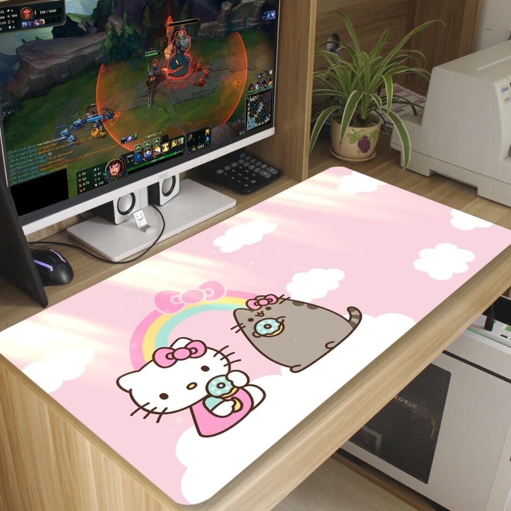 Mouse pad gamer kwai hello Antiderrapante Grande diversas estampas 70x35 Cm