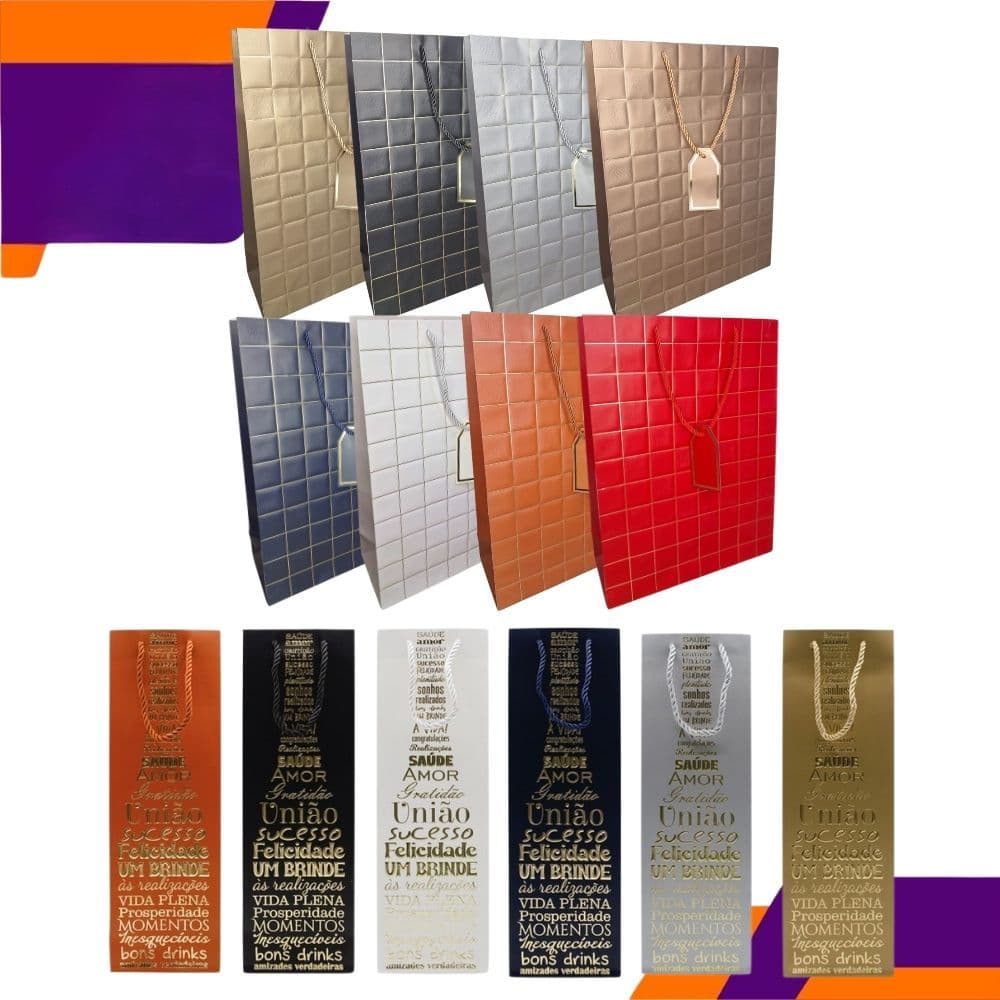 Sacola Papel Para Presente Luxo Bolsa Embalagem Colorida Aniversário