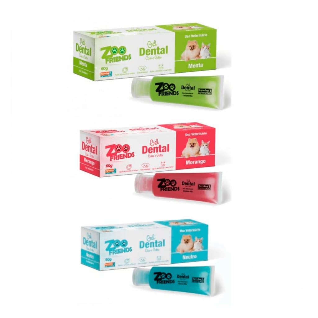 Gel Creme Dental Pasta de Dente para Cães e Gatos Original Zoofriends 60g Diversos Sabores